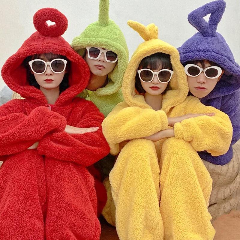 Пижама Teletubbies из кораллового флиса 2025 года для женщин - Зимний стиль, Плюс бархат, Стеганая и Утолщенная