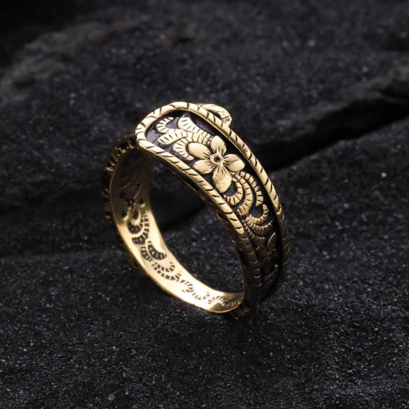 Elegant Geometric Design Ancient Gold Flower Ring For Women Adjustable Size