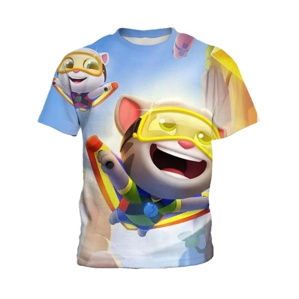 Футболка с короткими рукавами с принтом «Мой говорящий Том» для детей, модная одежда для мальчиков, повседневный удобный топ