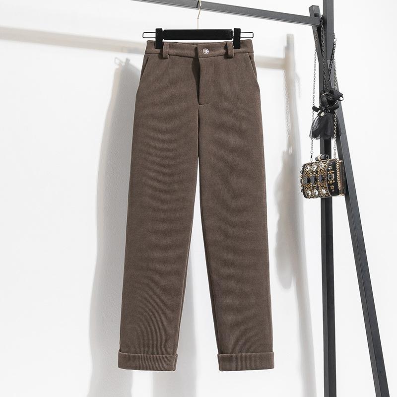 Пригородные гофрированные брюки прямого покроя с девятью точками, свободные вельветовые повседневные брюки из плотного материала для женщин, осень и зима