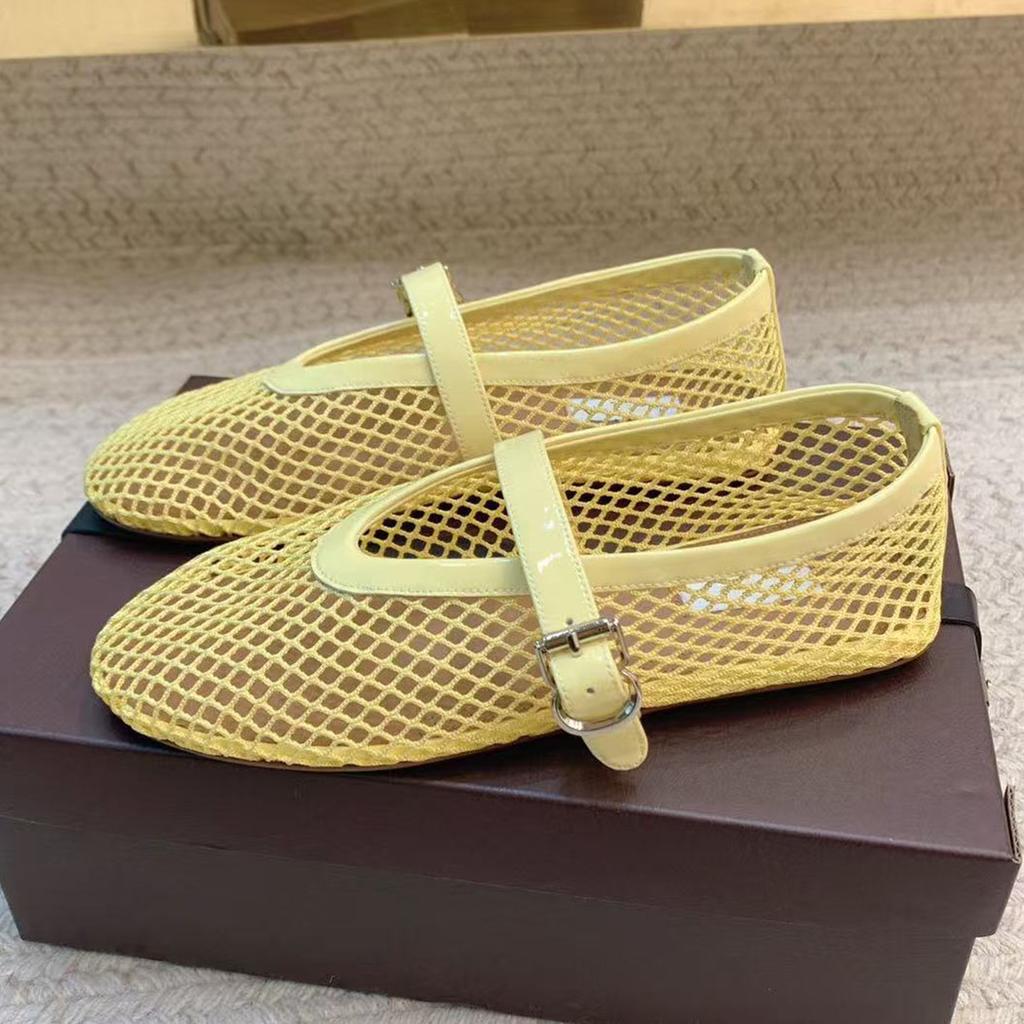 Сетчатые туфли для рыбалки Flat Ballet Shoes из натуральной кожи с прямым вырезом и перфорацией, дышащие, Mary Jane, одинарные