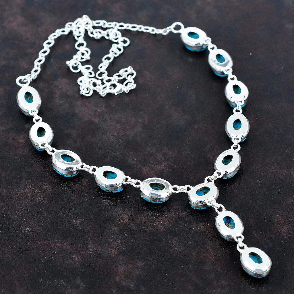 Ожерелье из меди и бирюзы, ожерелье из стерлингового серебра 925 пробы, регулируемая цепочка, драгоценный камень, уникальное ювелирное изделие, ожерелье ручной работы, подарок для нее