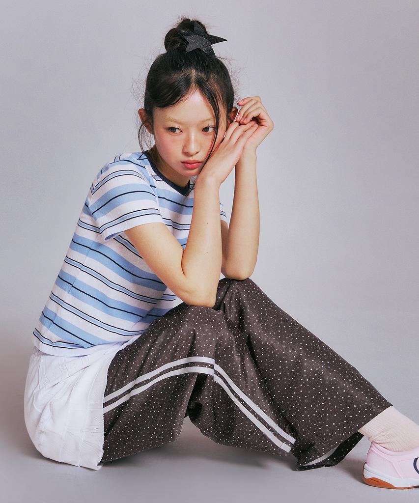 YOUHEE Star Pattern Layered Banding Track Pants_Black
