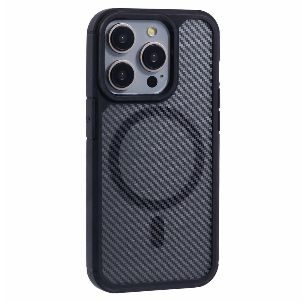 For iPhone 15 Pro Case Compatible with MagSafe Carbon Fiber TPU+PC Anti-Drop Phone Cover