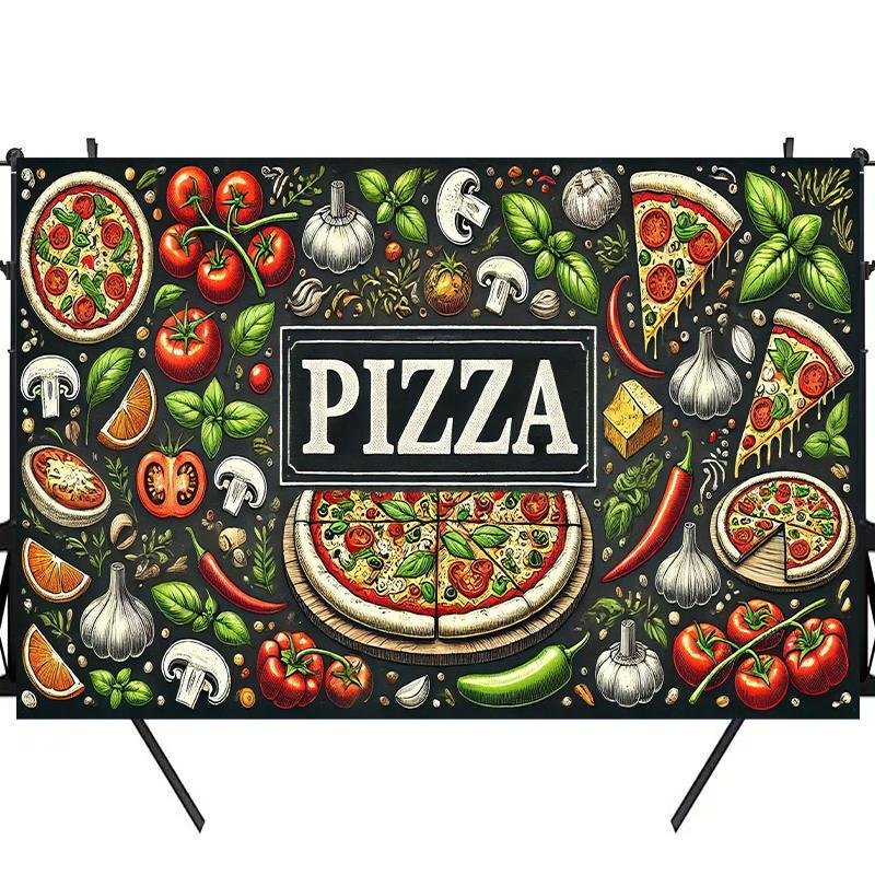 2D flat single-piece food-themed pizza party background cloth birthday banner and flag supplies