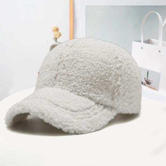 Women Winter Baseball Hat Lambswool Solid Color Long Brim Thermal Insulation Decorative Outdoor