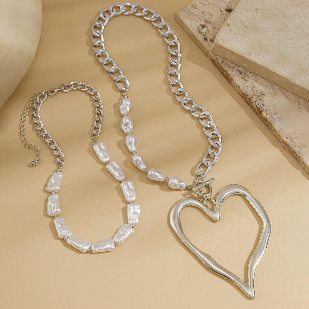 Exaggerated Size Heart Pendant Necklace Big Love Multilayer Pearl Necklace  Date Night