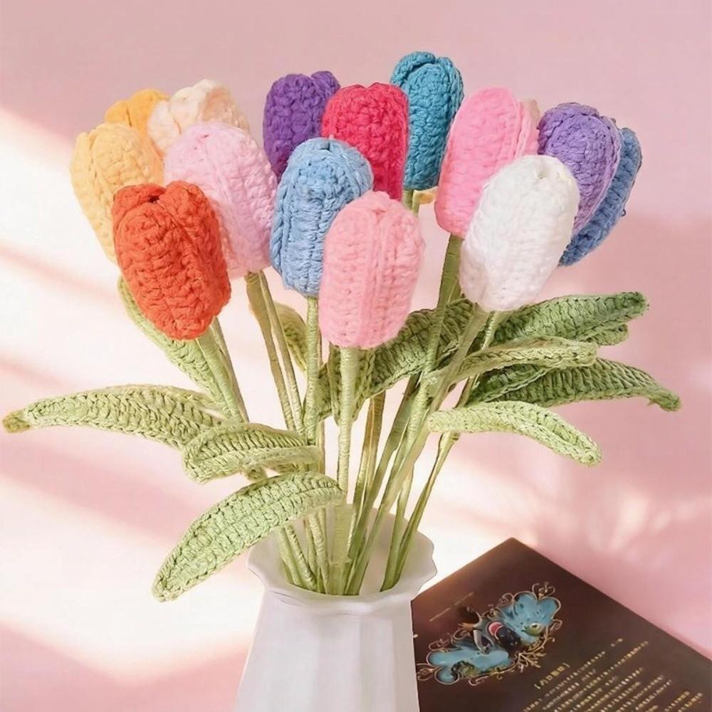 Creative Finished Knitted Tulips Flower Crochet Flowers Handmade Plant Party Decor
