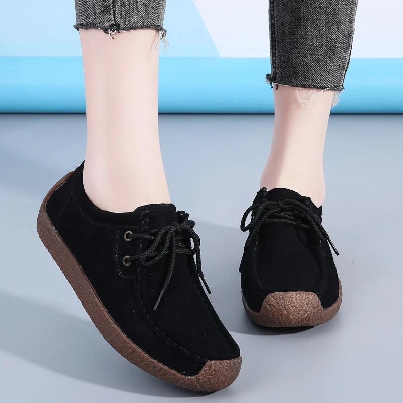 Замшевая женская повседневная обувь, кроссовки на плоской подошве со шнуровкой, женские мокасины, дизайнерские лоферы, женская обувь