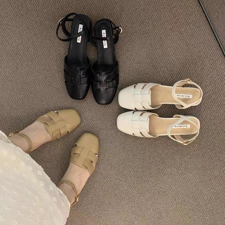 Сандалии Baotou, женская летняя одежда 2025 года, новые универсальные туфли в стиле ретро с плетеной клеткой и римскими туфлями