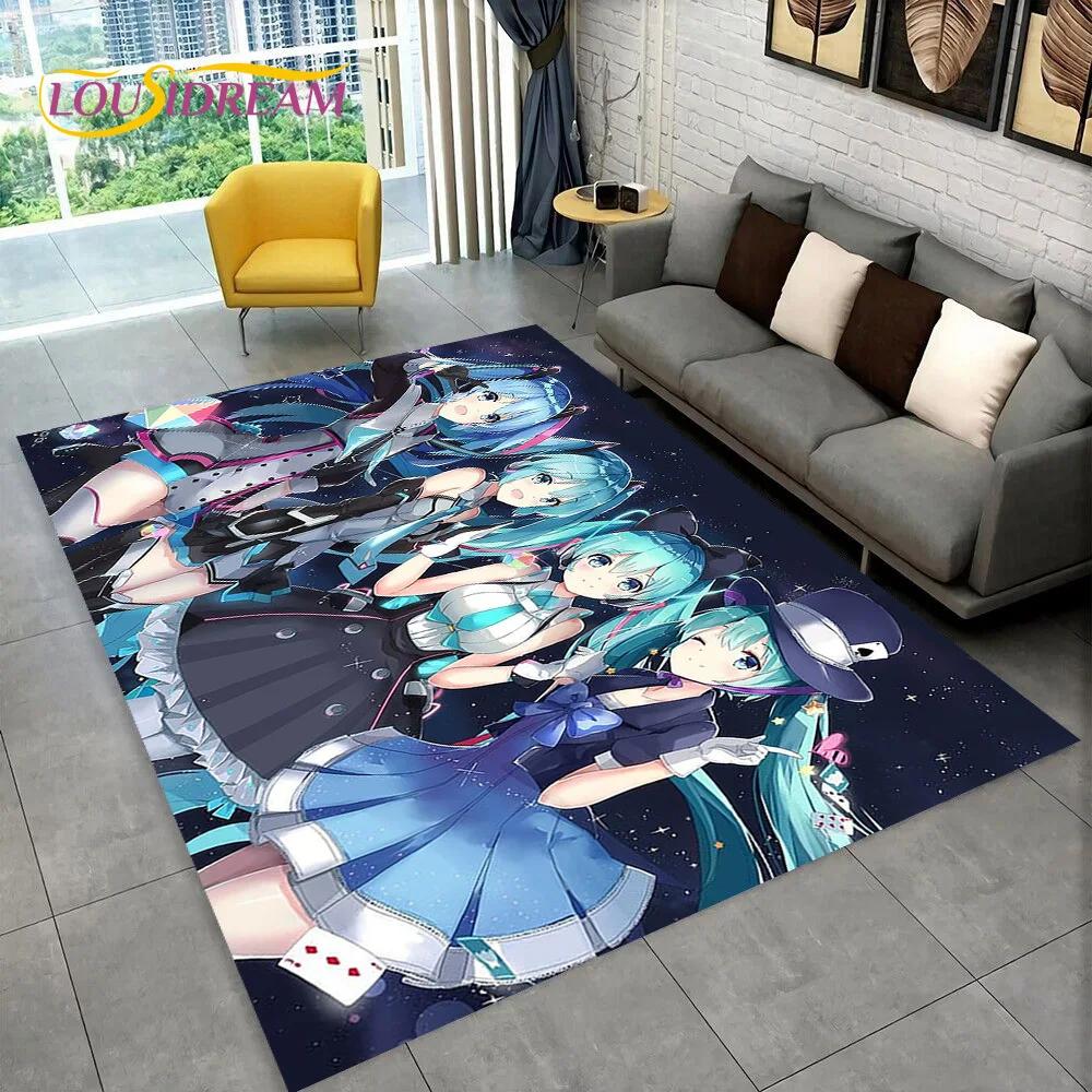 3D Cute M-Mikuu Music Cartoon Characters Carpet Rug for Living Room Bedroom Home Sofa Decoration,Kid Area Rug Non-slip Floor Mat