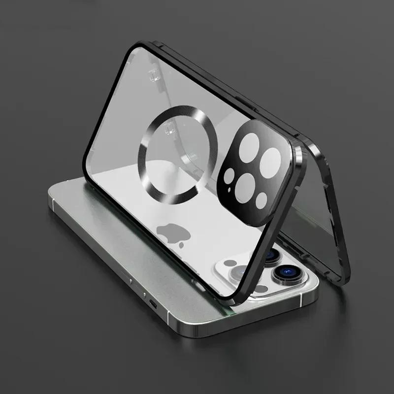 Для чехла Magsafe Для iPhone 17 16e 15 14 13 12 Pro Max Металлический Магнитный Беспроводная Зарядка Защита Линзы Двусторонняя Застежка Крышка