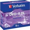 DVD+R Двухслойный VERBATIM - 8x - 8,5 ГБ - 240 минут - Упаковка 5 штук
