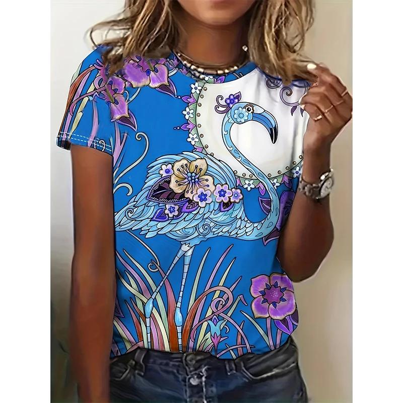 Женская футболка Animal Tie Dye Casual Short Sleeve Round Chew Regular Tops Daily Print Pink Summer
