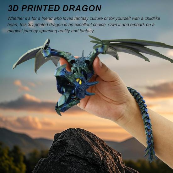3D Printed Flying Dragon Figurine Movable Joints Winged Dragon Figure Articulated Dragon Model Fidget Toy Desktop Decoration Ornament