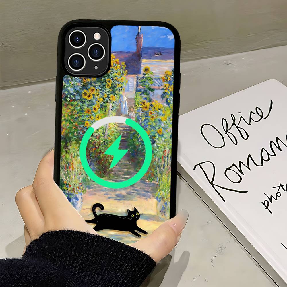 Забавные Коты Ван Гог Магнитный Беспроводной Чехол для Телефона Для IPhone 17 16 15 14 13 12 11 Pro Max Plus Mag Чехол для Телефона