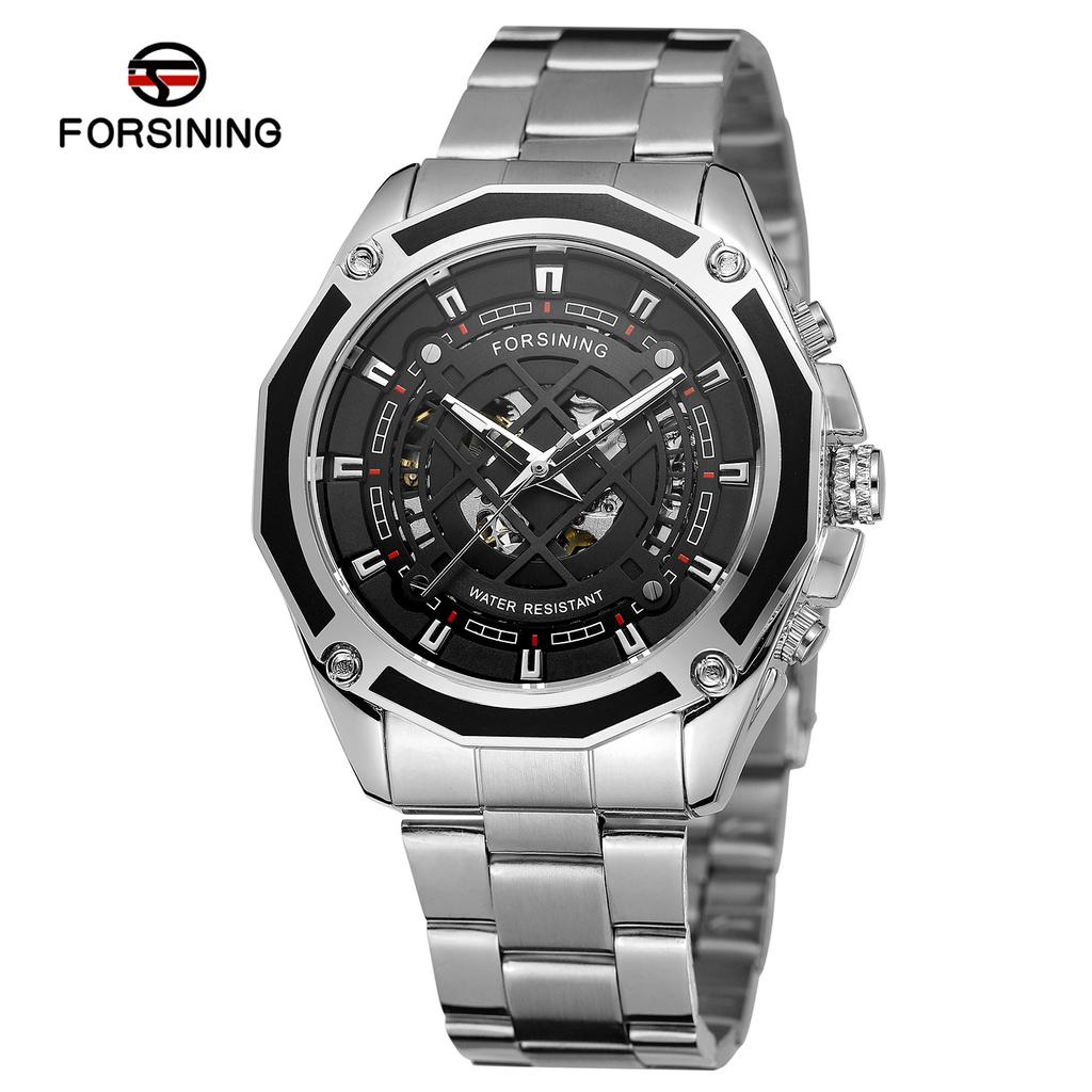 Forsining Men's Fashion Casual Blue Openwork Waterproof Mechanical Watch