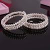 Women's Elegant White Faux Pearls Rhinestone Stretch Bangle Bracelet