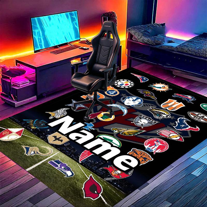Custom Name Personalized NFL Print Carpet, Versatile Home Decor Rug, for Playroom, Apartment, Balcony, Entryway, Hallway Gift