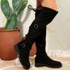Модные женские ботильоны 2025 Новые ботинки до колена с пряжкой на ремне в западном стиле, плиссированные ботинки на плоской подошве, женские ботинки на квадратном каблуке, удобная обувь для женщин
