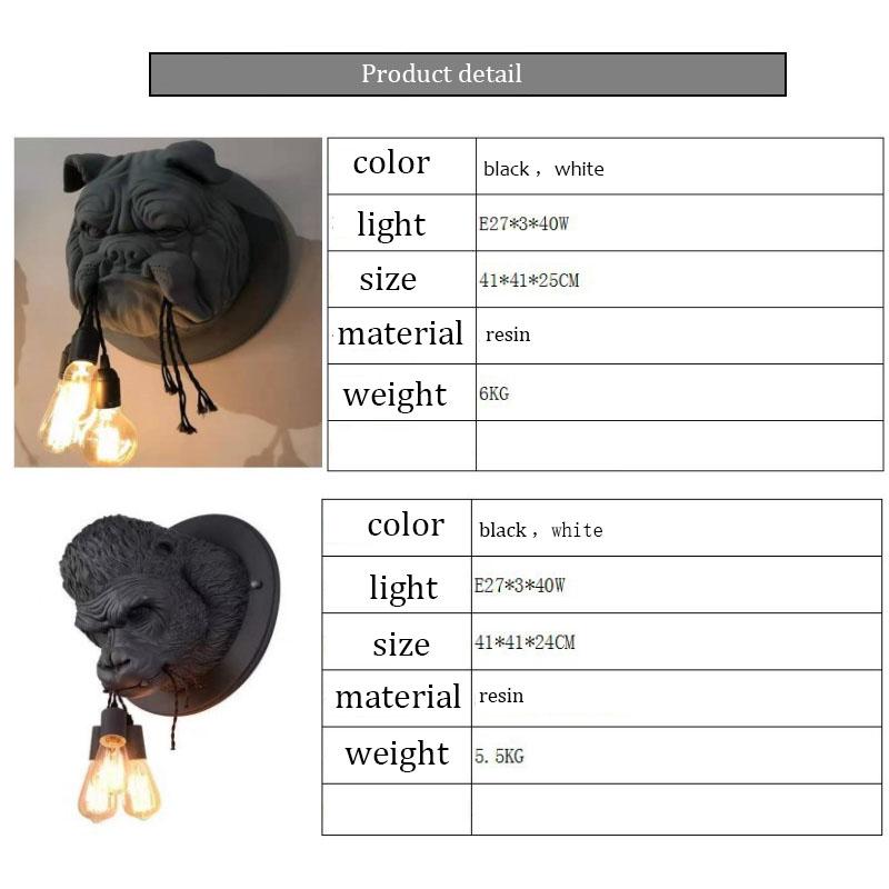 Modern Resin Led Wall Sconce Gorilla Lamp Retrohome Loft Bedroom Bathroom Bedside Home Decor Fixtures Luminaire Indoor Lighting