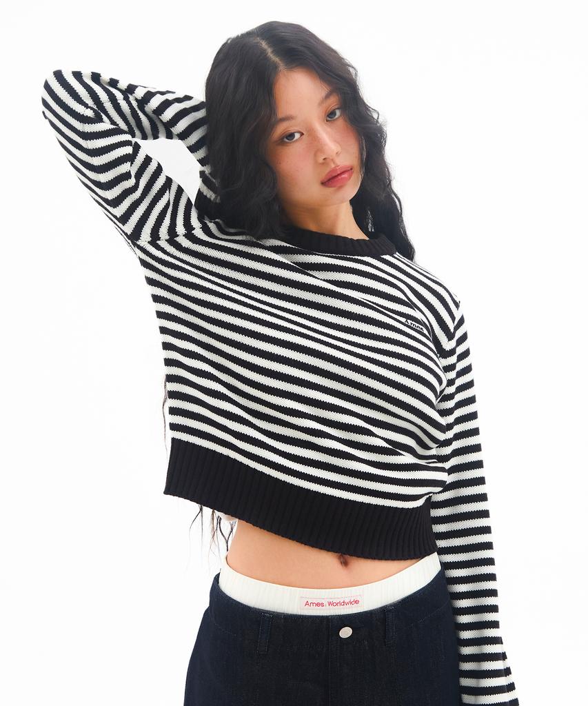 AMES-WORLDWIDE Basic Small Logo Stripe Knit Black