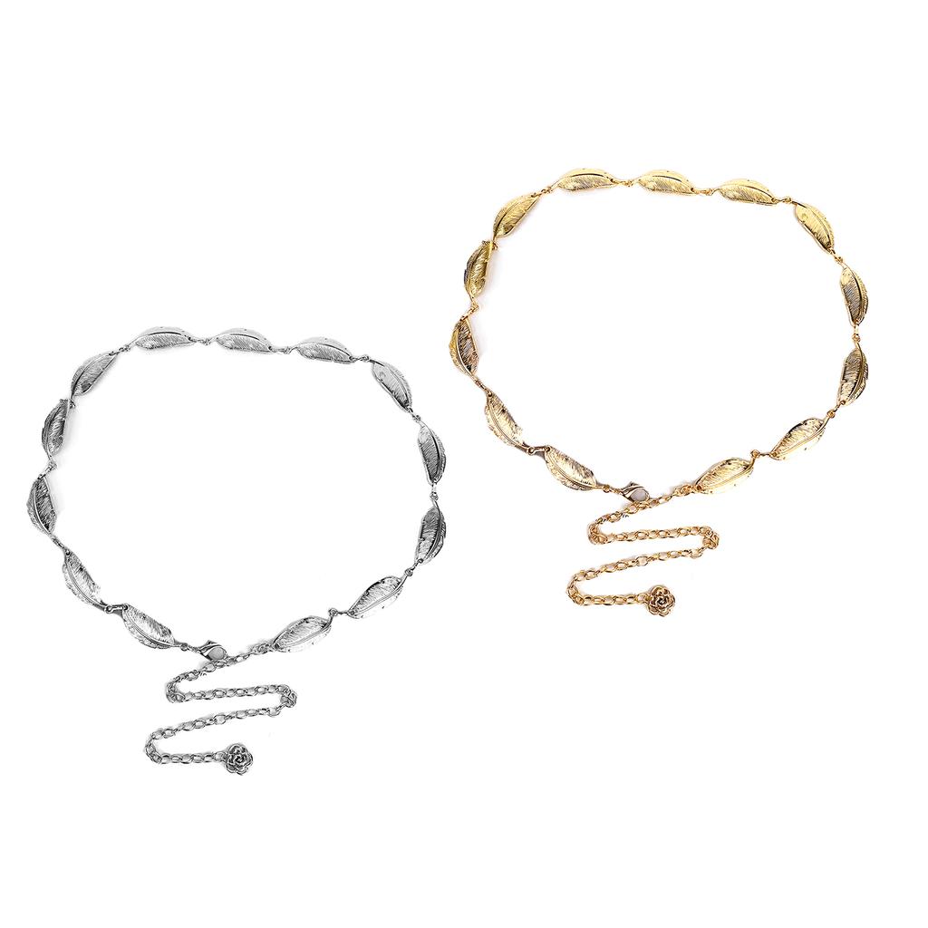 Women Chain Belt Waist Chain Belts for Dress Jeans Adjustable Leaf Chain Belt Waist Belt Ladies Body Costume Jewelry