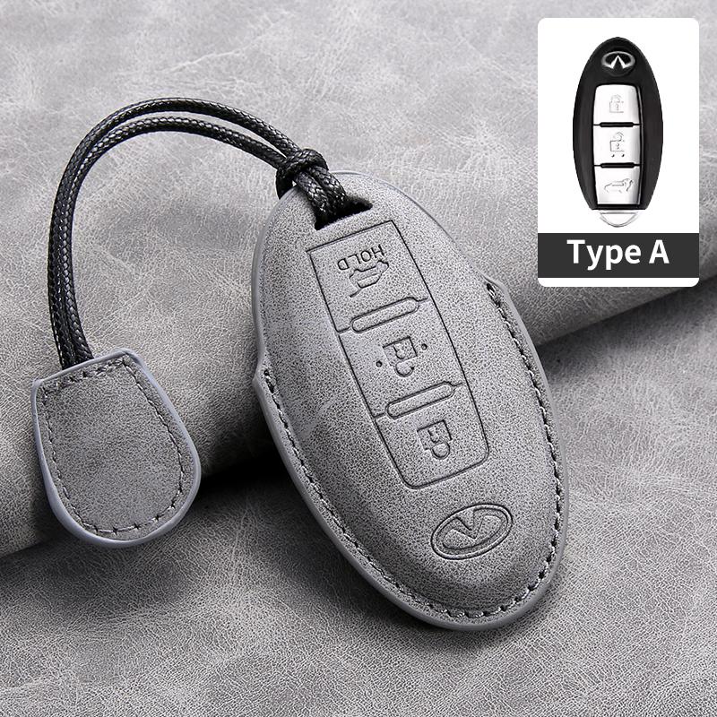 Leather Car Key Cover Case for Infiniti Q50L QX50 QX60 QX55 Q70 Q70L Q30 QX30 QX70 ESQ XQ80 XQ60 Q60S Car Key Rope Keyring