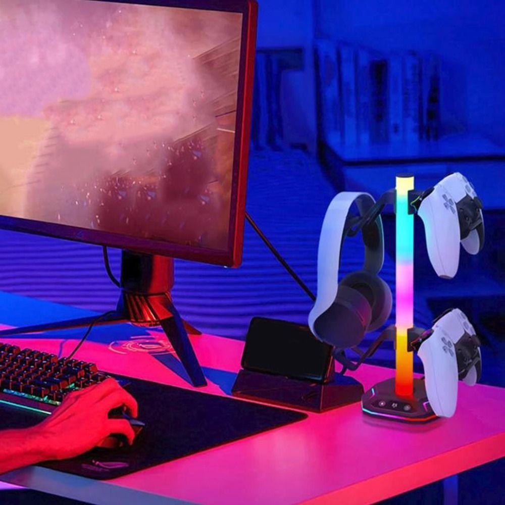 Черная стойка для игровых наушников с двойными USB-портами и держателем для контроллера, кронштейн для наушников для дома