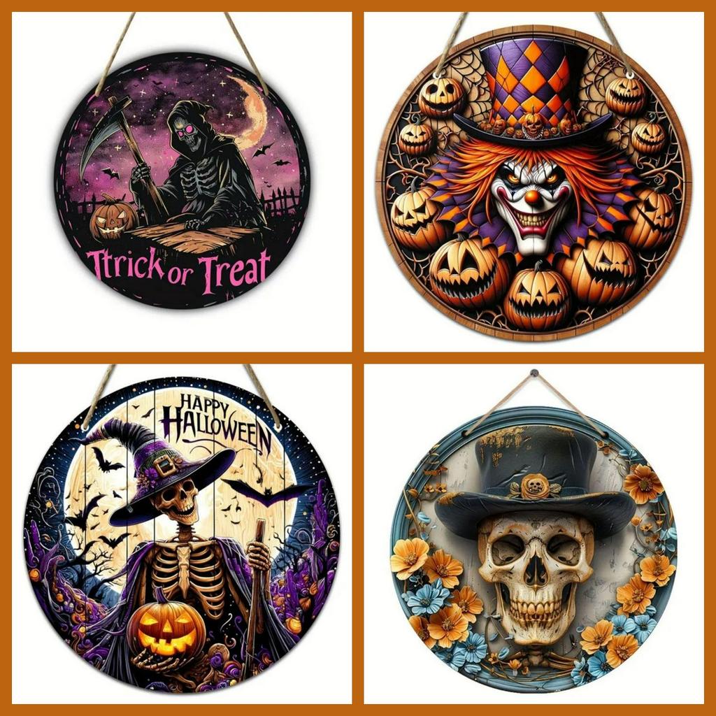 Creative Wooden Craft Door Plaque Decoration Circular Logo Witch Wooden Plaque Halloween Decoration Christmas