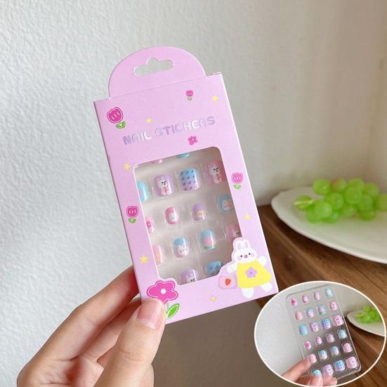 24Pcs Kids Fake Nail Kawaii Kids Fake Nail Art Stickers Set Creative DIY Nail Kit for Nail Decorations