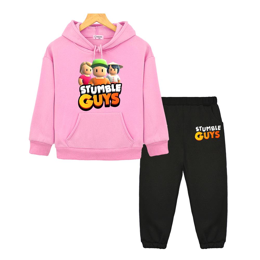 Stumble Guys Boy Girl Hooded Sets Autumn Fleece Sweatshirt Anime Hoodie 2pcs Pullover+pants Casual Jacket Kids Boutique Clothes