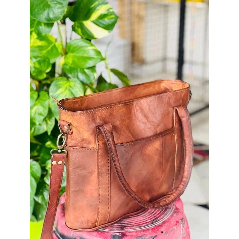 Женская сумка-тоут из натуральной надежной козьей кожи, ручной работы