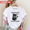 Cat Lovers T Shirt Mens Womens Tees Top Printed Easily Distracted By Cats and Guitar Funny Pet Tee Top