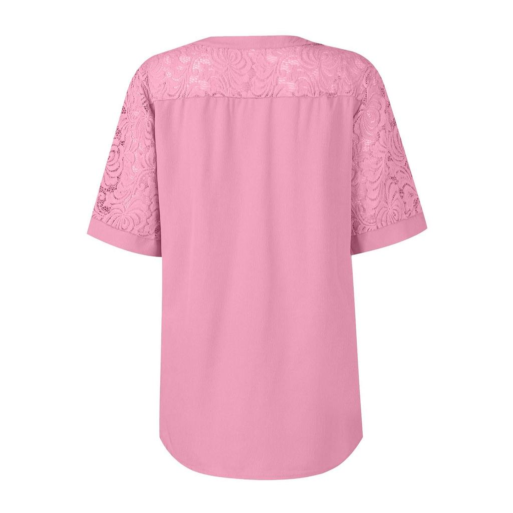 Рубашки с коротким рукавом для женщин, кружевные лоскутные футболки, блузки, повседневные базовые топы, пуловеры