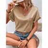 Женская мода новый V-образный вырез короткий рукав свободный повседневный топ