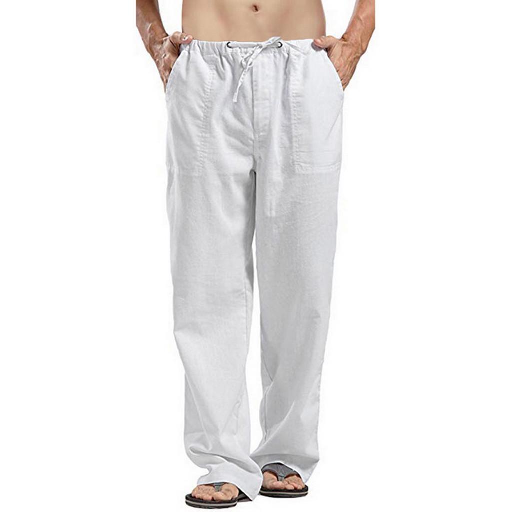 Large Size Men's Casual Trousers Linen Pocket Fashion Beach Trousers Trousers Processing Hundred Straight Trousers