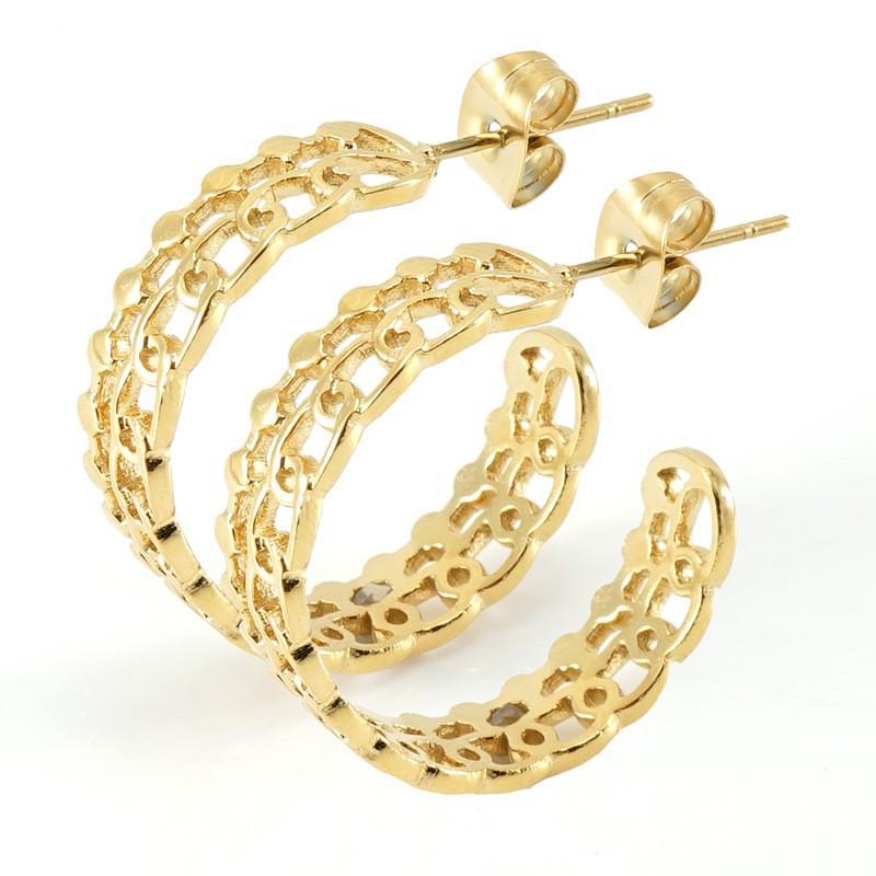 Модные геометрические полые серьги из нержавеющей стали, нишевые универсальные серьги с чувством дизайна для женщин