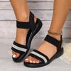 Foreign Trade Large Size Sandals Women's 2025 Summer New Elastic Back Strap Fly Woven Mesh Fish Mouth Casual Flat Sandals