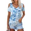 Женская летняя модная повседневная футболка с цветочным принтом, открытыми плечами, V-образным вырезом и короткими рукавами