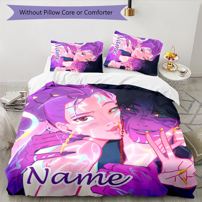 3pcs KPop Demon Hunters23 Cover Set - Personalized Name, HD Printed Bedding with 1 Cover and 2 Pillowcases - Perfect for Home Decor, Easy Care
