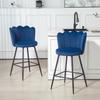 Set of Two Velvet-Feel Lotus Bar Stools - Dark Blue