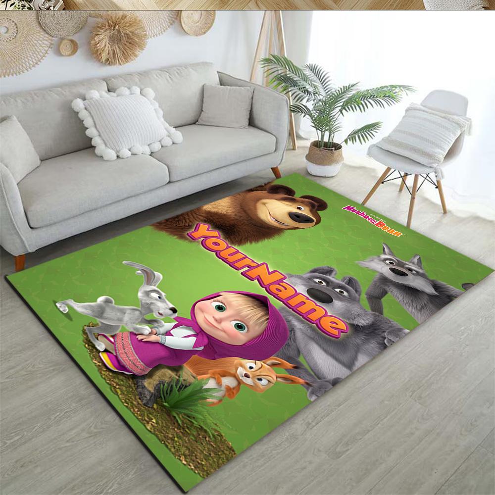 Masha Bear Customize Your Name Floor Mat Design for Study room Dining Room Kitchen Entryway Antislip Carpet Decorate Offices