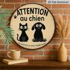 2D Flat, 1pc 7.87 Inch Round French Aluminum Sign, "Beware of Dog" Vintage Decorative Plaque, Pet Cat and Dog Reminder Decorative Art, Suitable for