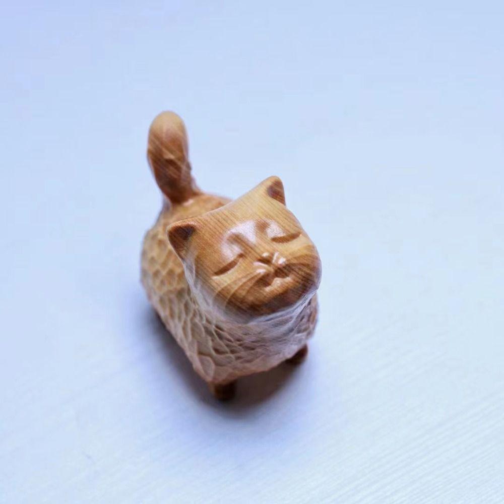 Маленькая скульптура кошки, вырезанная вручную фигурка животного, украшение для кошки, деревянная статуэтка кошки, настольная