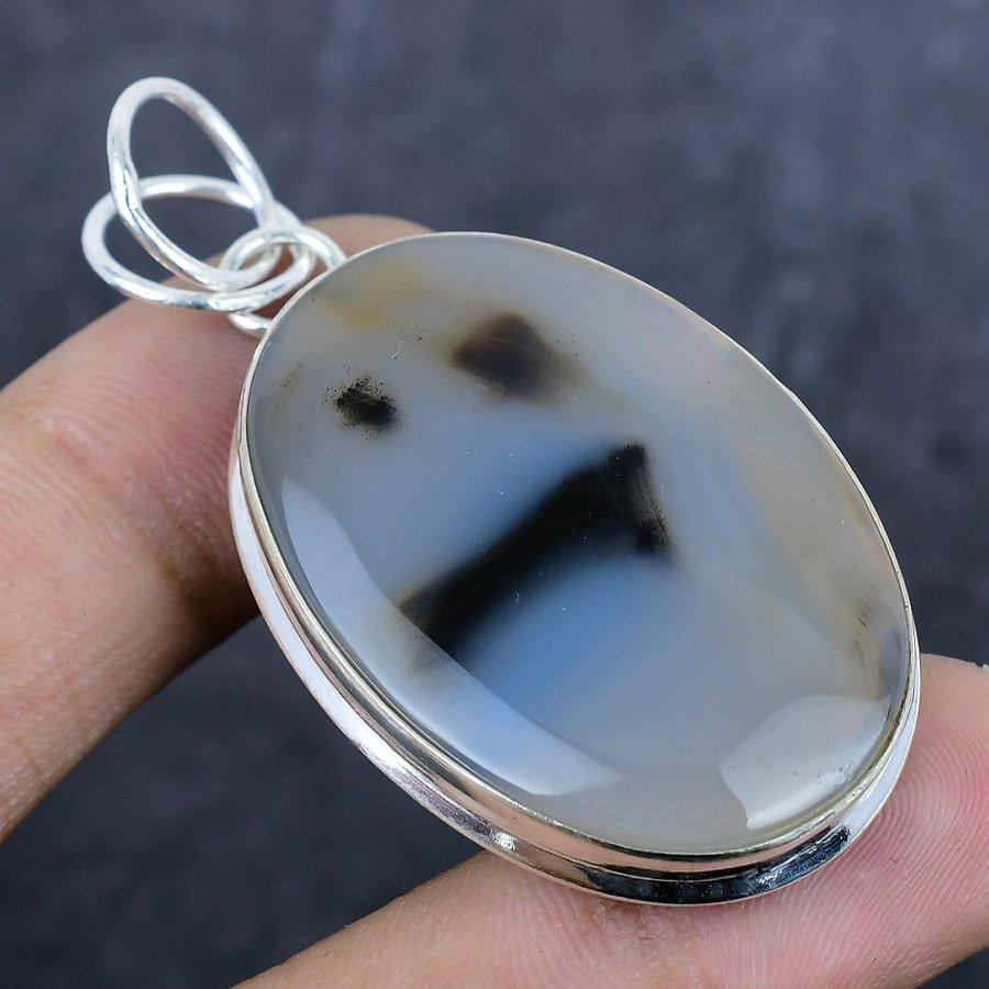 Russian Dendritic Gemstone Handmade 925 Sterling Silver Pendant 2.25" y2z22