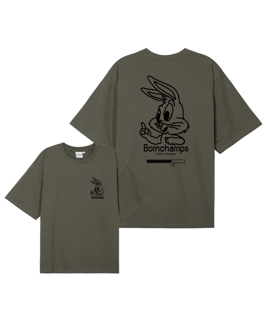 BORN CHAMPS [11 Colors] Pixel Bunny Oversized Short Sleeve T-Shirt B25St41 (A Type)