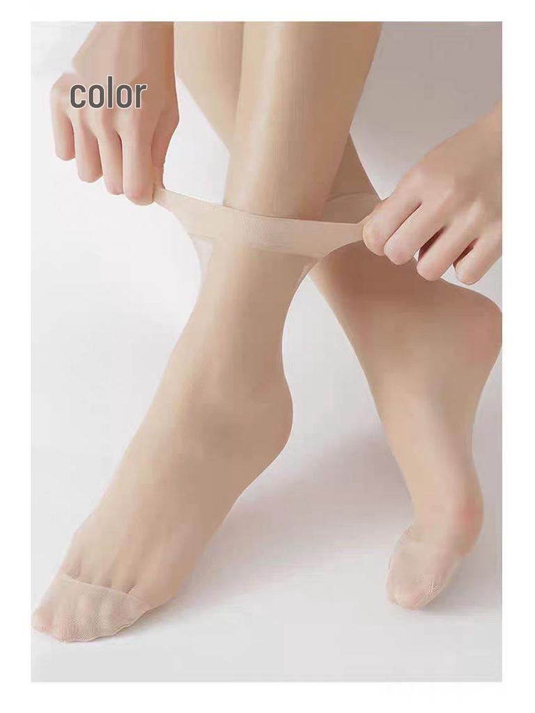 Women's Ultra-Thin Breathable Summer Short Socks: Anti-Snag Cotton Crystal Nude Steel Wire Design