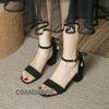 Fashion Women Sandals Summer Fashion Casual Open Toe Buckle Block Heel Sandal Ladies Shoes Pearl Bow High Thick Heel Sandalias Round Toe