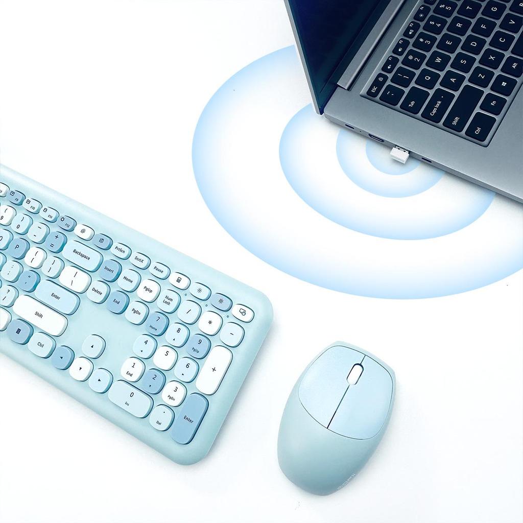Mofii Беспроводная мышь и клавиатура, набор круглых клавиш, цветная клавиатура, женская офисная беспроводная клавиатура, полноразмерная клавиатура для пишущей машинки